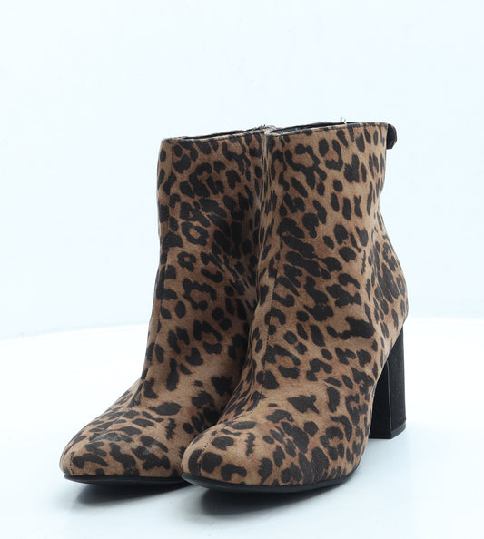 New Look Womens Brown Animal Print Polyester Bootie Boot UK 6 39 - Leopard Print