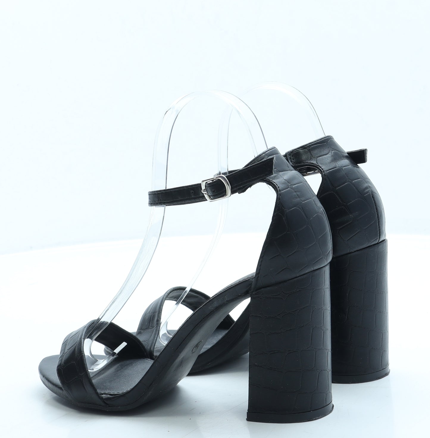 Papaya Womens Black Leather Strappy Heel UK 5 38 - Wide Fit