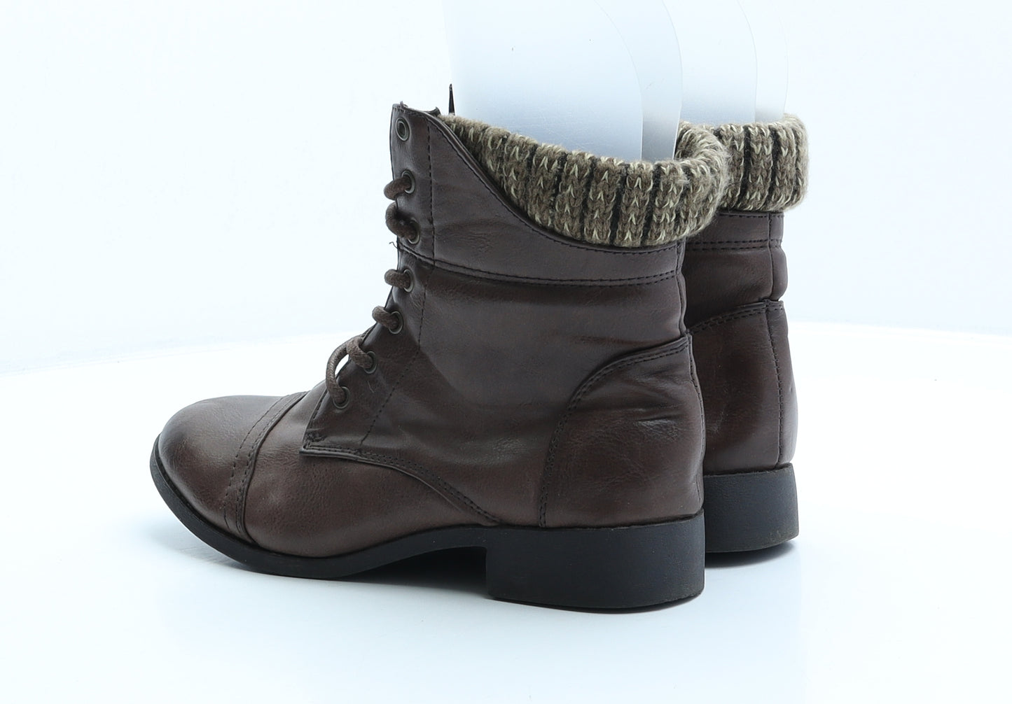 New Look Womens Brown Leather Combat Boot UK 4 37