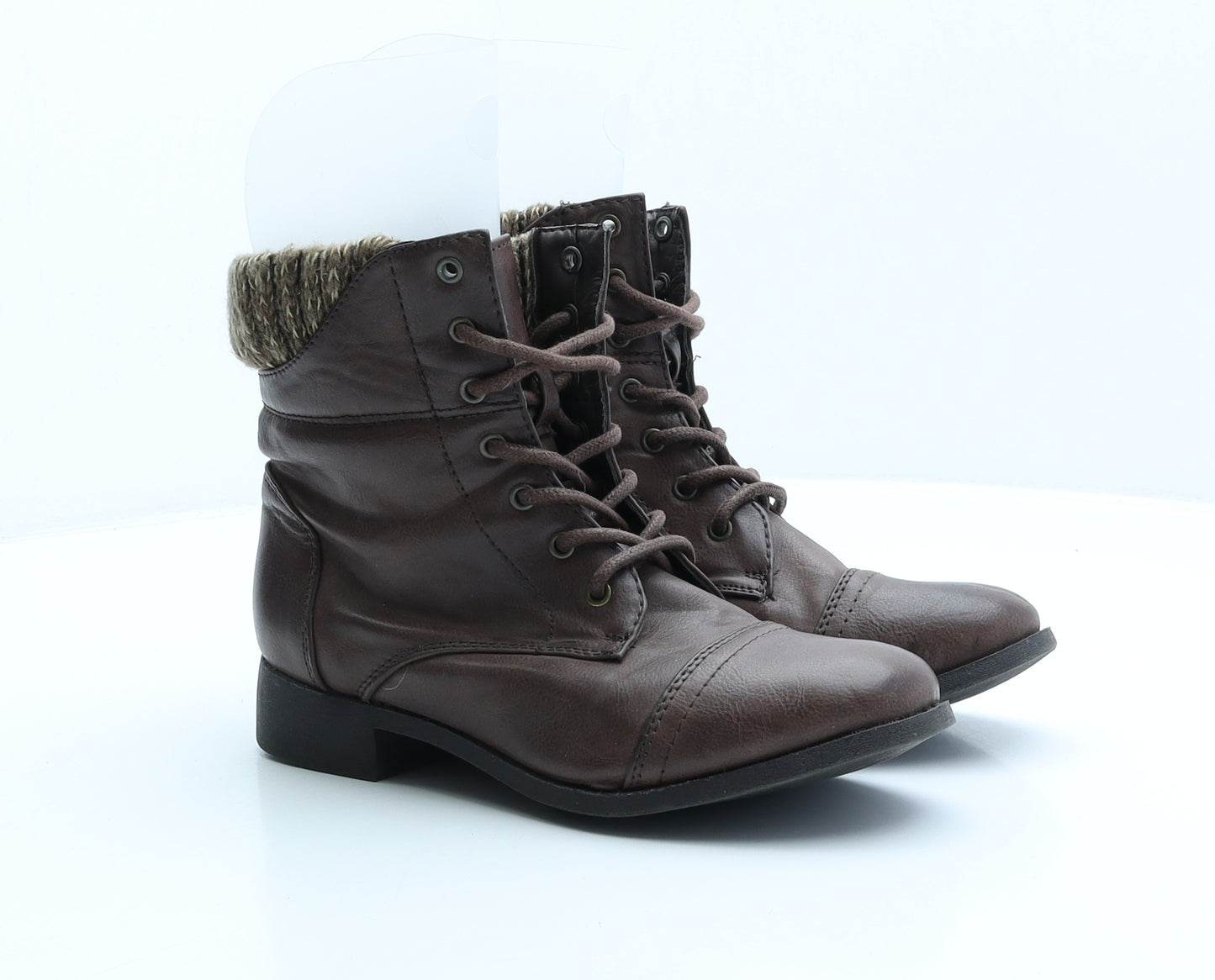 New Look Womens Brown Leather Combat Boot UK 4 37