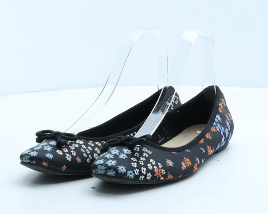 Marks and Spencer Womens Black Floral Fabric Ballet Flat UK 3