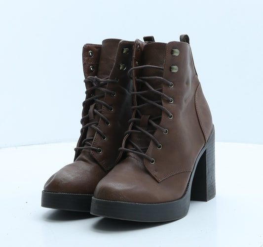 New Look Womens Brown Leather Combat Boot UK 3 36