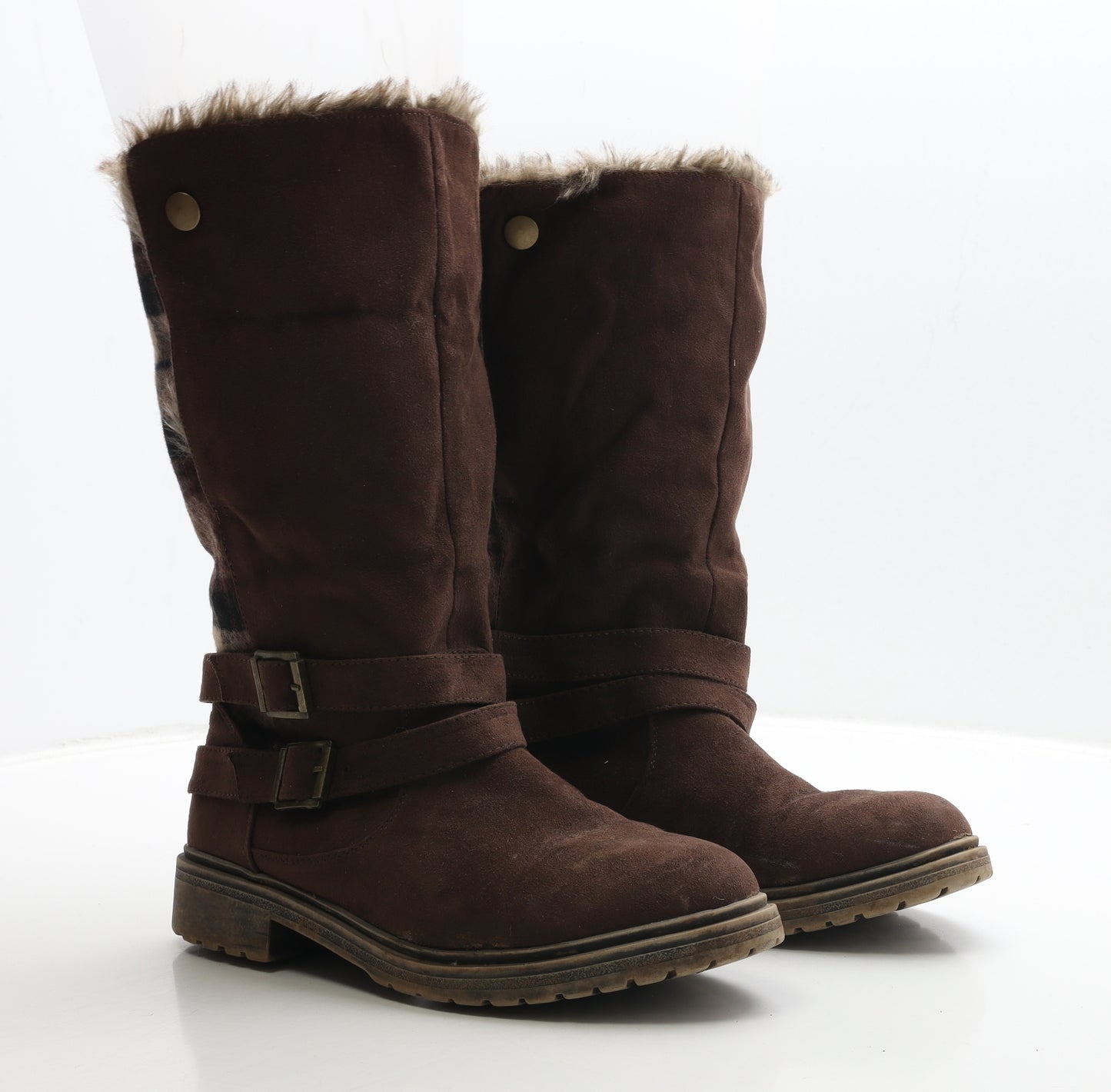 JustFab Womens Brown Leather Shearling Style Boot UK 7.5 40.5