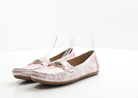 Kelsi Womens Pink Geometric Leather Loafer Flat UK 5