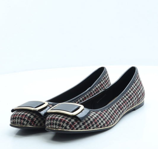 TU Womens Red Houndstooth Polyester Ballet Flat UK 5