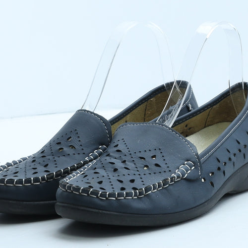MultiFit Womens Blue Geometric Leather Loafer Casual UK 6