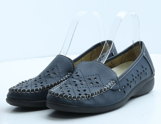 MultiFit Womens Blue Geometric Leather Loafer Casual UK 6