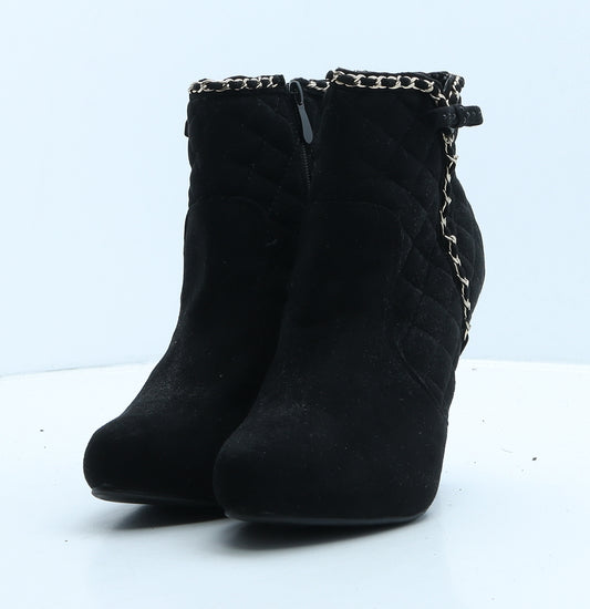 Style Shoes Womens Black Geometric Suede Bootie Boot UK 6 39 - Chain detail