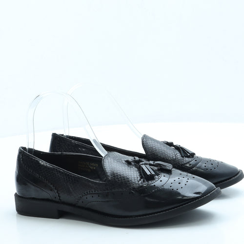 Primark Womens Black Leather Loafer Flat UK 5 38 US 7 - Wide Fit