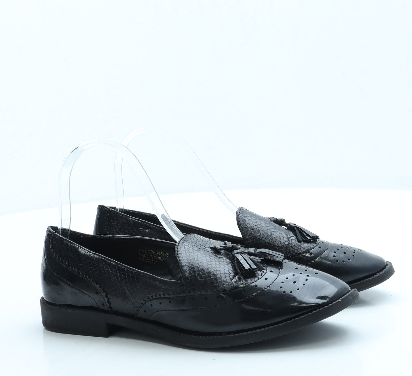 Primark Womens Black Leather Loafer Flat UK 5 38 US 7 - Wide Fit