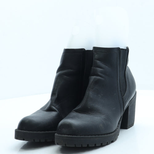Preworn Womens Black Leather Bootie Boot UK 6 39