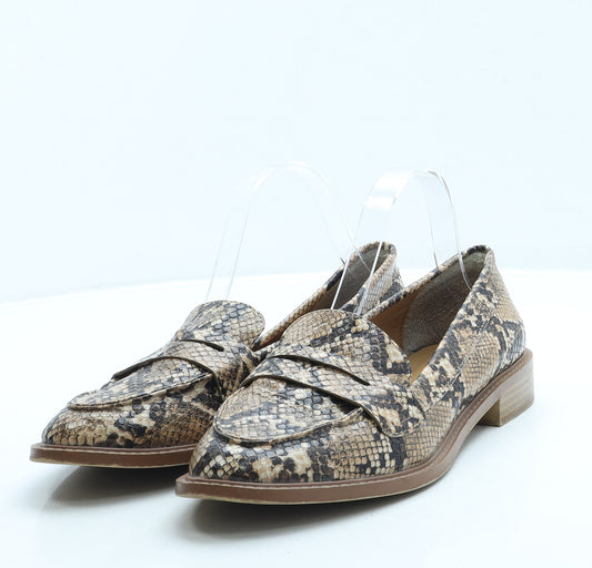 Papaya Womens Brown Animal Print Leather Loafer Flat UK 6 39 - Snake Skin Print