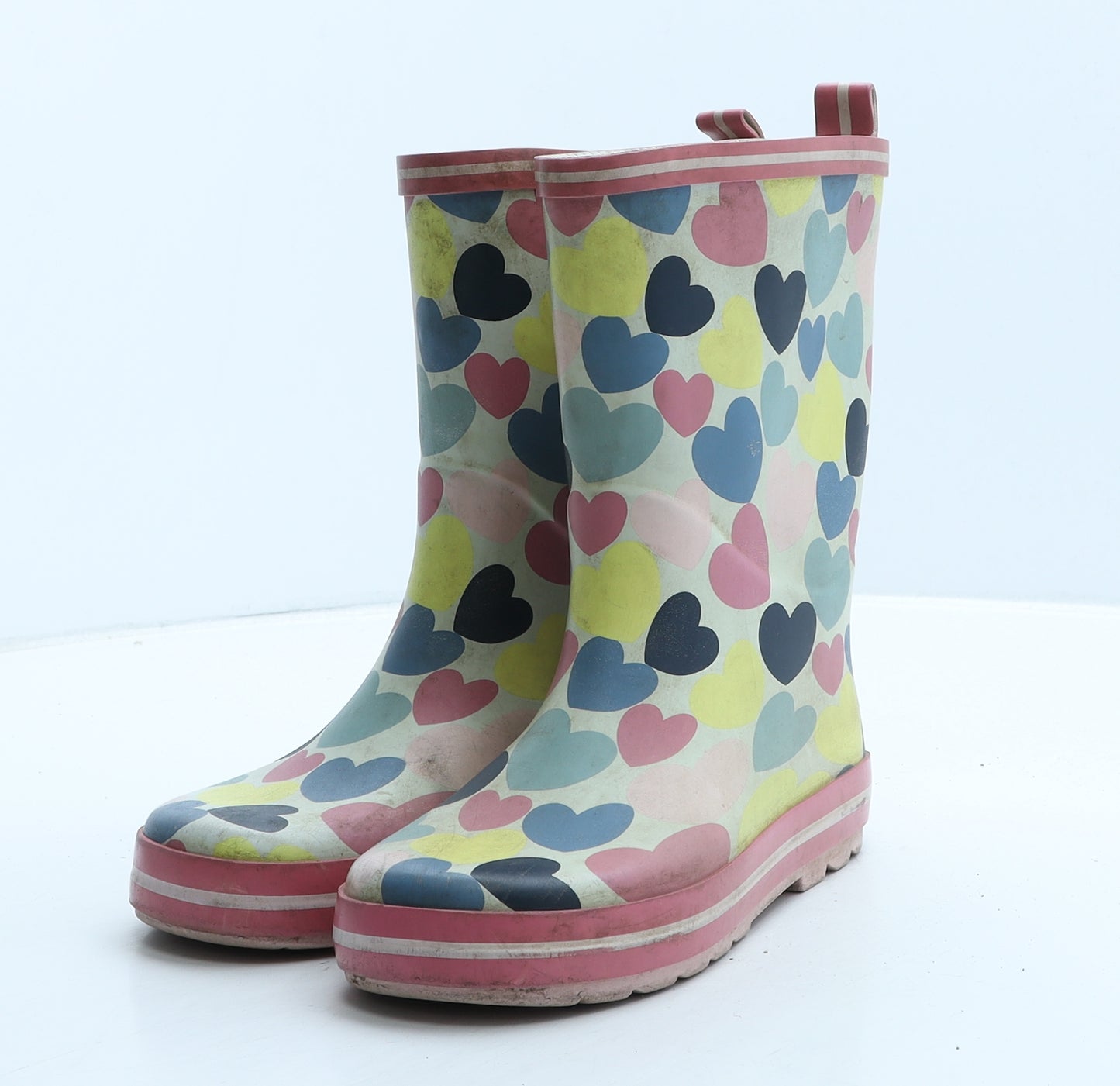 Marks and Spencer Girls Pink Geometric Rubber Wellies Boot UK 13 - Hearts