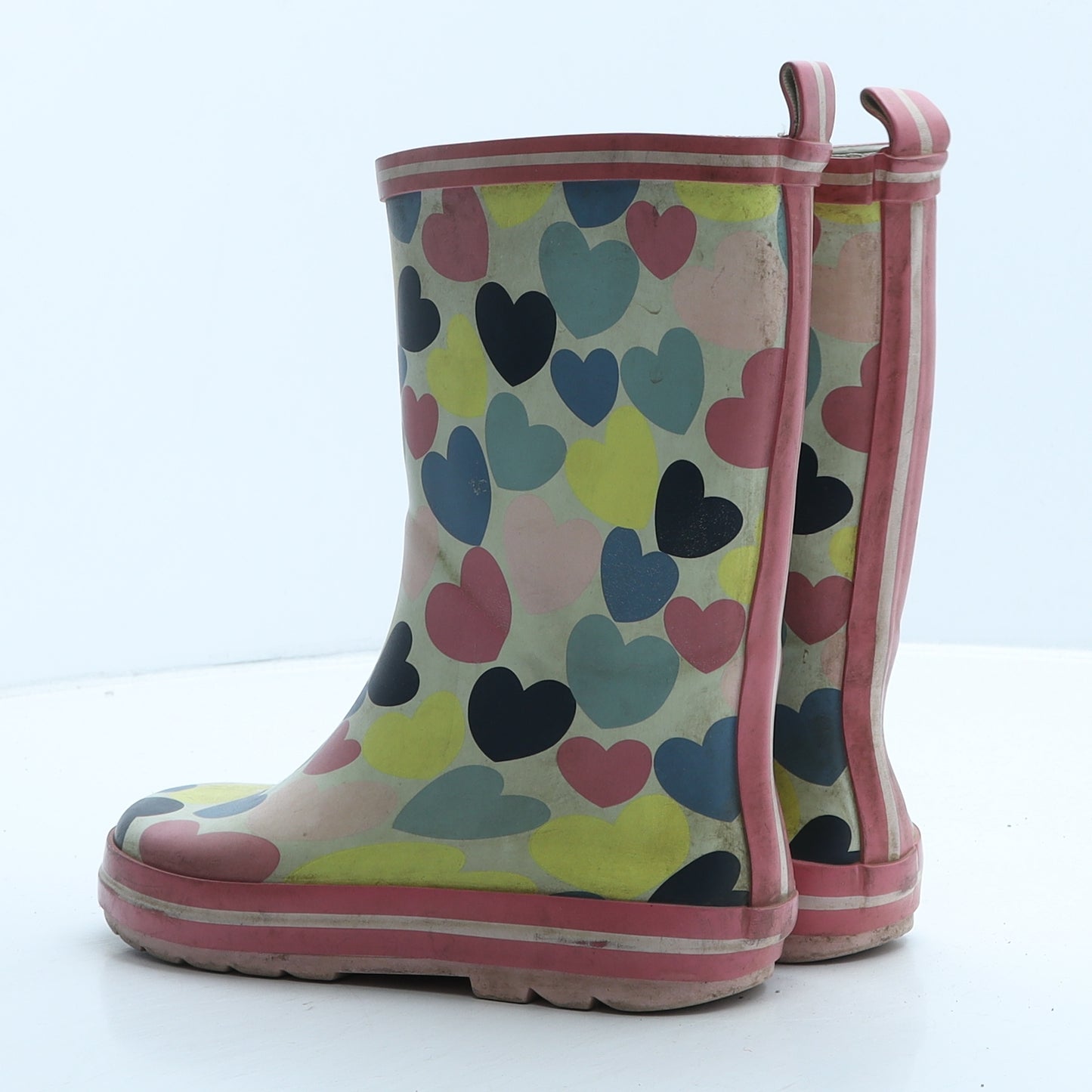 Marks and Spencer Girls Pink Geometric Rubber Wellies Boot UK 13 - Hearts