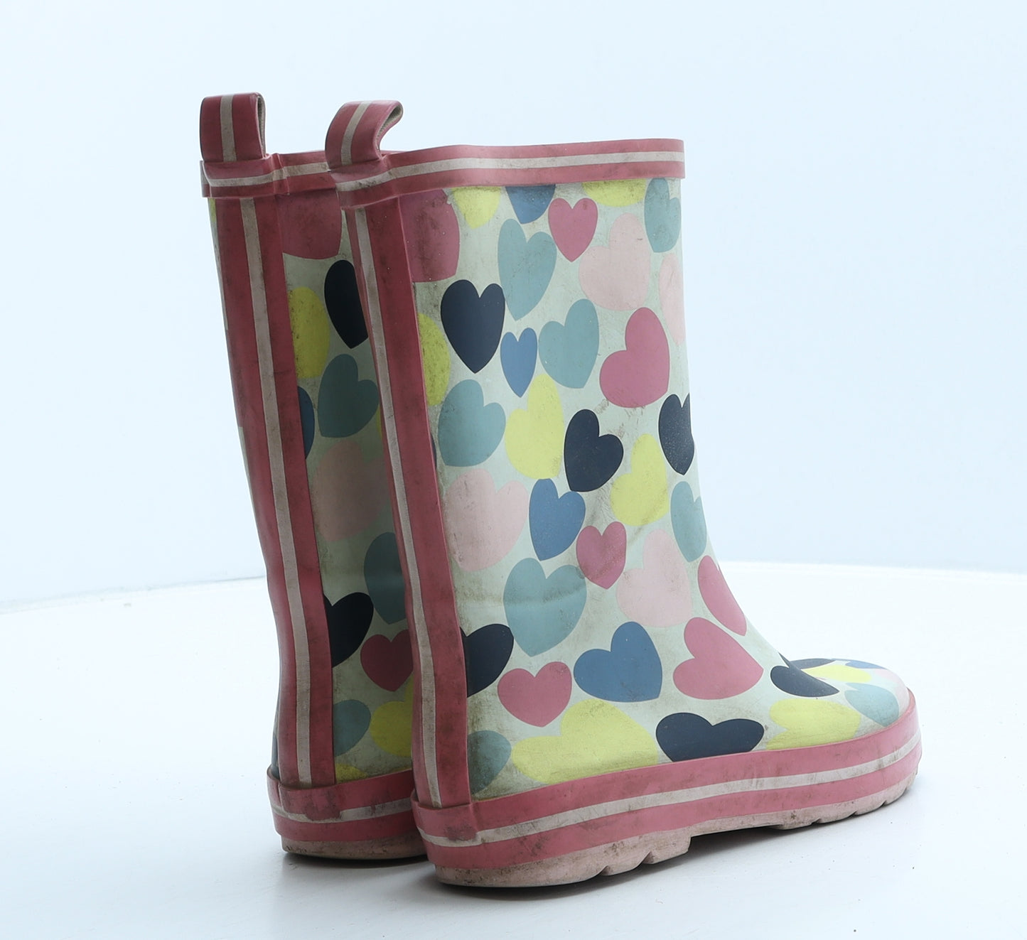 Marks and Spencer Girls Pink Geometric Rubber Wellies Boot UK 13 - Hearts