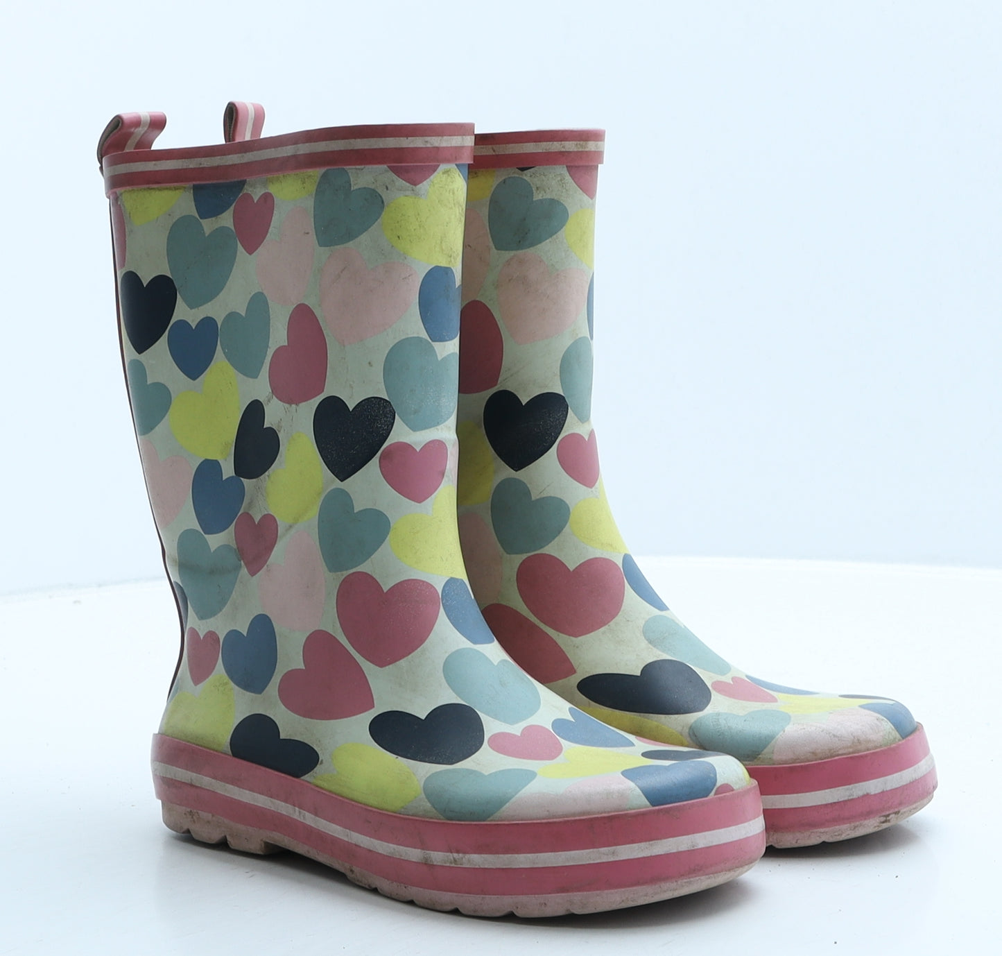 Marks and Spencer Girls Pink Geometric Rubber Wellies Boot UK 13 - Hearts