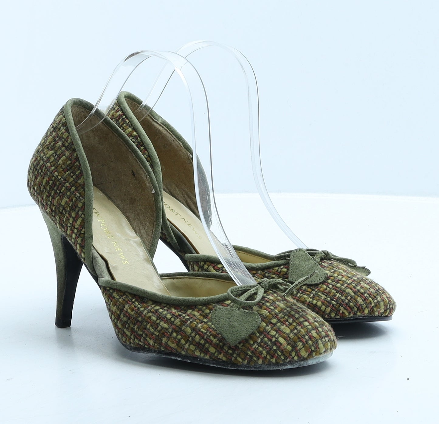 Newport News Womens Green Plaid Fabric D'Orsay Heel UK 7