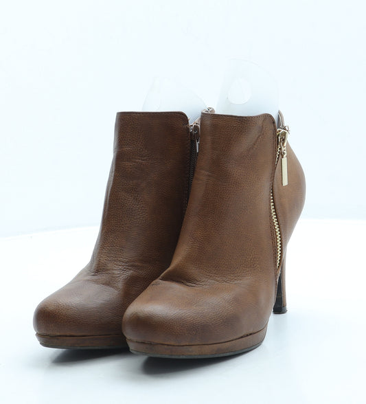 W Womens Brown Leather Bootie Boot UK 6 39