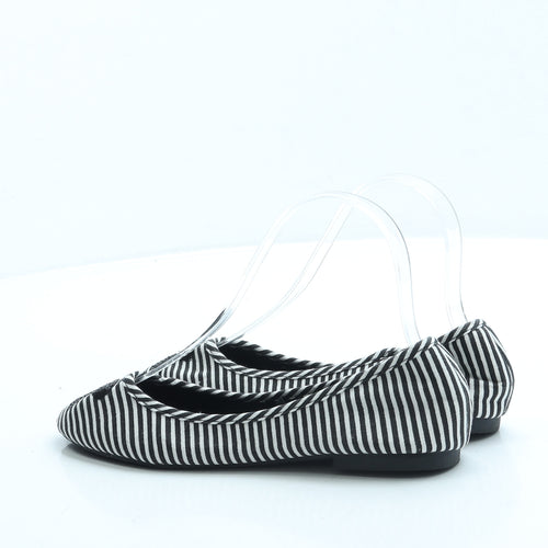 George Womens Black Striped Fabric Ballet Flat UK 3 36