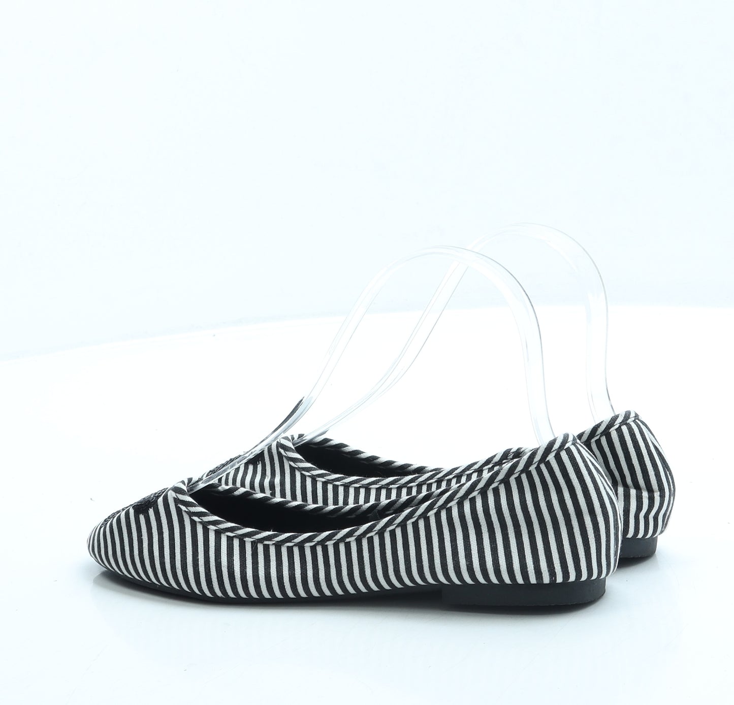George Womens Black Striped Fabric Ballet Flat UK 3 36