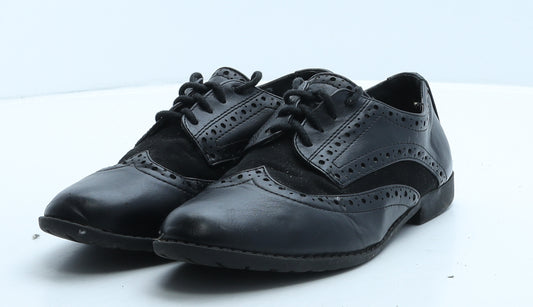 Preworn Womens Black Leather Oxford Casual UK 4 - Brogue Style