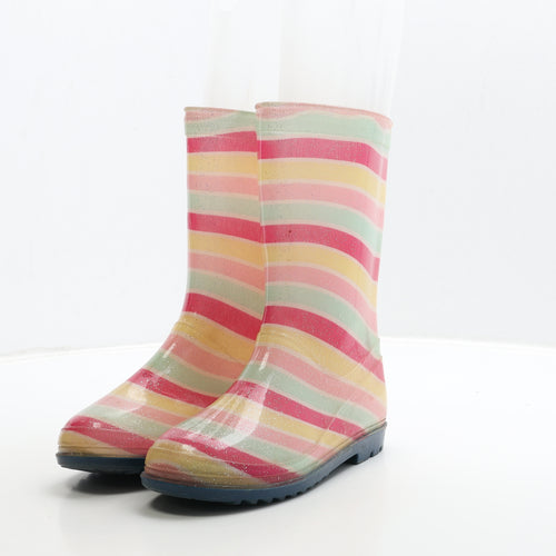 Preworn Womens Multicoloured Striped Rubber Wellies Boot UK 3