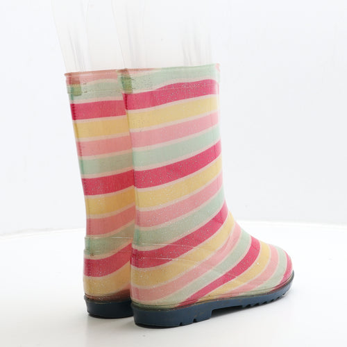 Preworn Womens Multicoloured Striped Rubber Wellies Boot UK 3