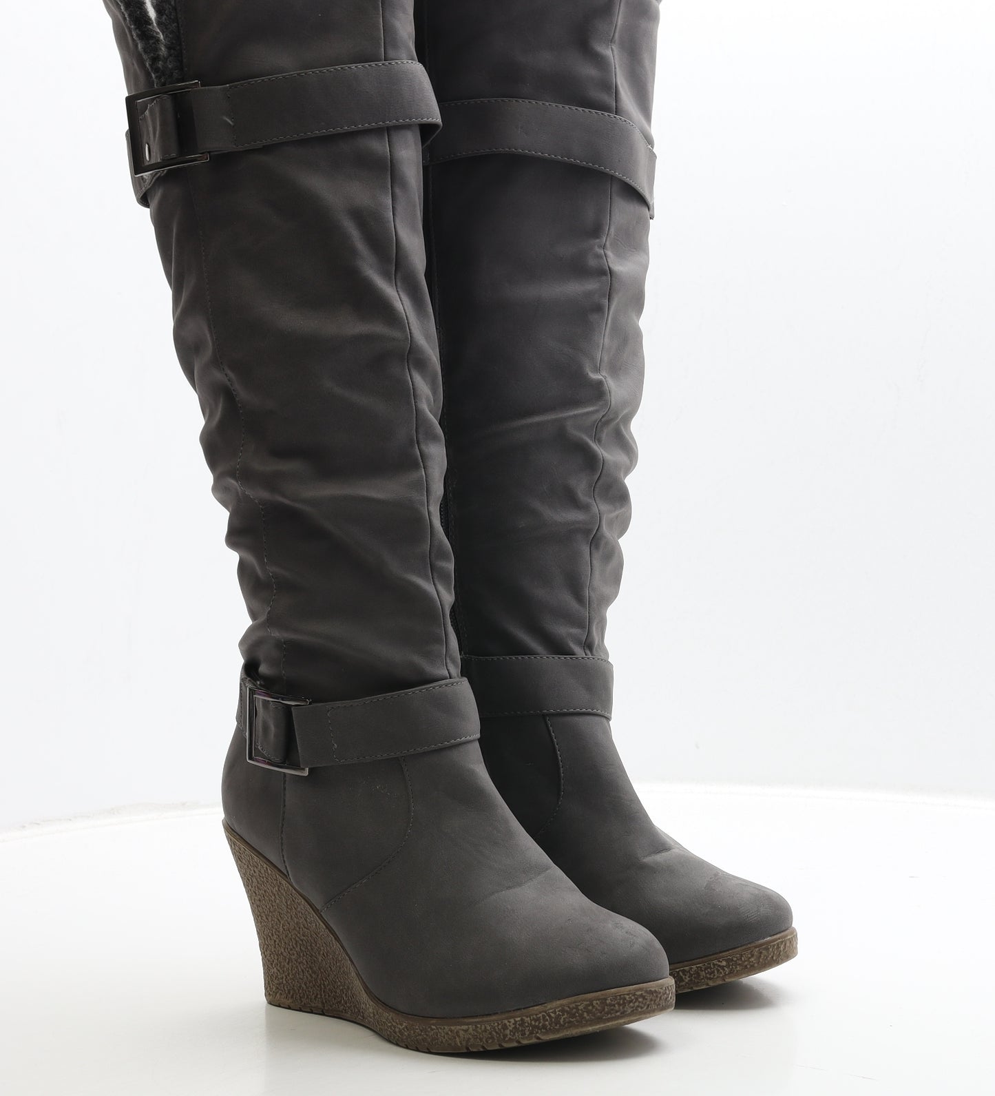 Preworn Womens Grey Leather Bootie Boot UK 3 36