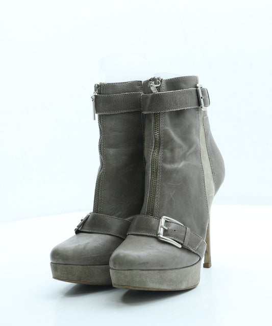Preworn Womens Grey Leather Bootie Boot UK 5 38