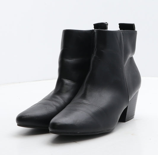 Preworn Womens Black Leather Bootie Boot UK 4 37