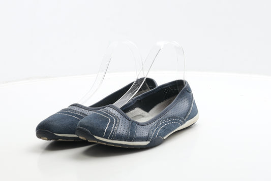 Down To Earth Womens Blue Leather Flat UK 3 36 - Stitching Detail