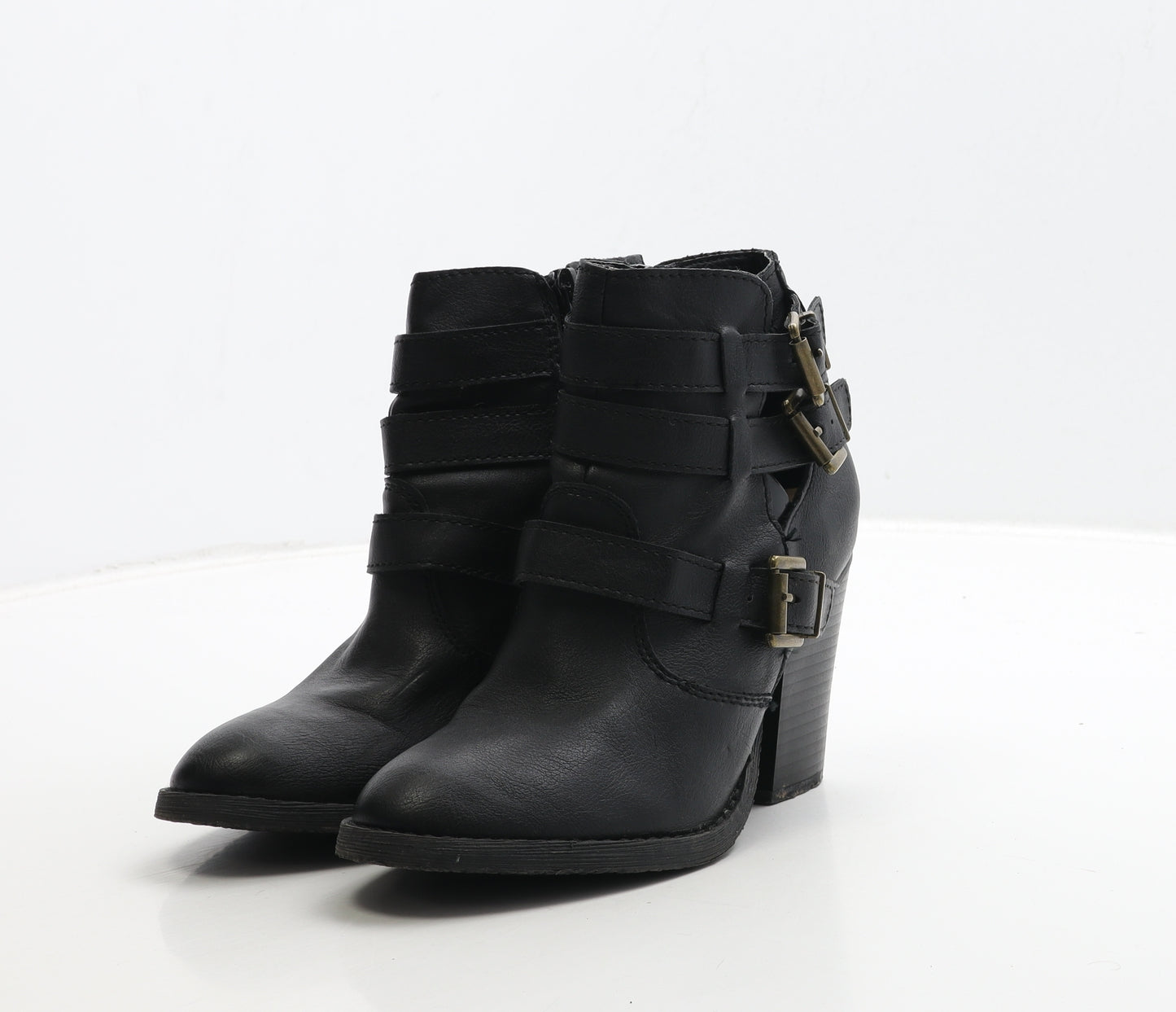 JustFab Womens Black Leather Bootie Boot UK 4.5 37.5