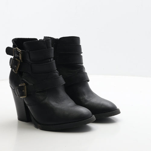JustFab Womens Black Leather Bootie Boot UK 4.5 37.5
