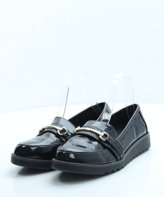 George Womens Black Leather Loafer Flat UK 4 37