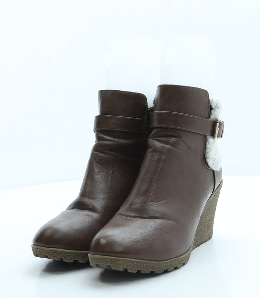 Select Womens Brown Leather Bootie Boot UK 7