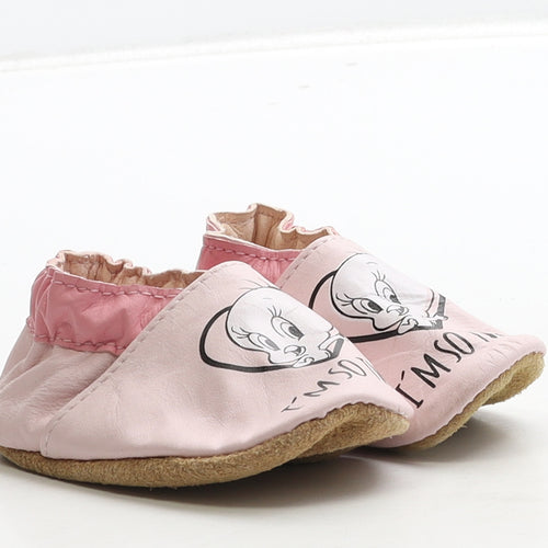 Looney Toons Girls Pink Leather Slip On Casual UK 1 16 - Tweety Pie