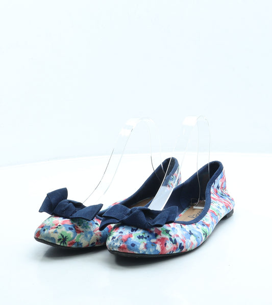 Lilley Womens Blue Floral Polyester Ballet Flat UK 6