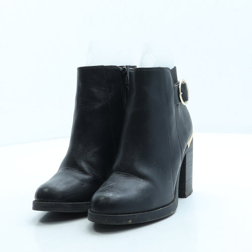 New Look Womens Black Leather Bootie Boot UK 4 37