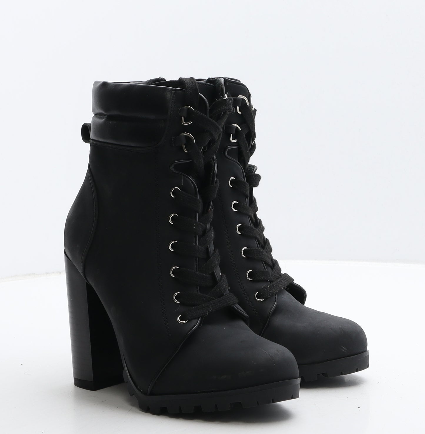 JustFab Womens Black Leather Combat Boot UK 4 36.5