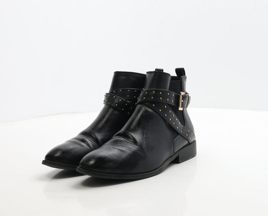 Primark Womens Black Leather Bootie Boot UK 5 38