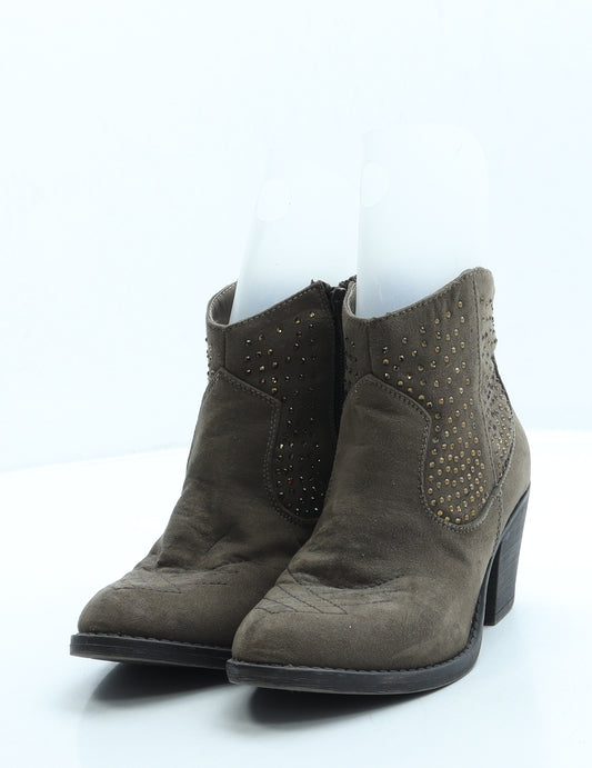 F&F Womens Brown Suede Cowboy Boot UK 3 36