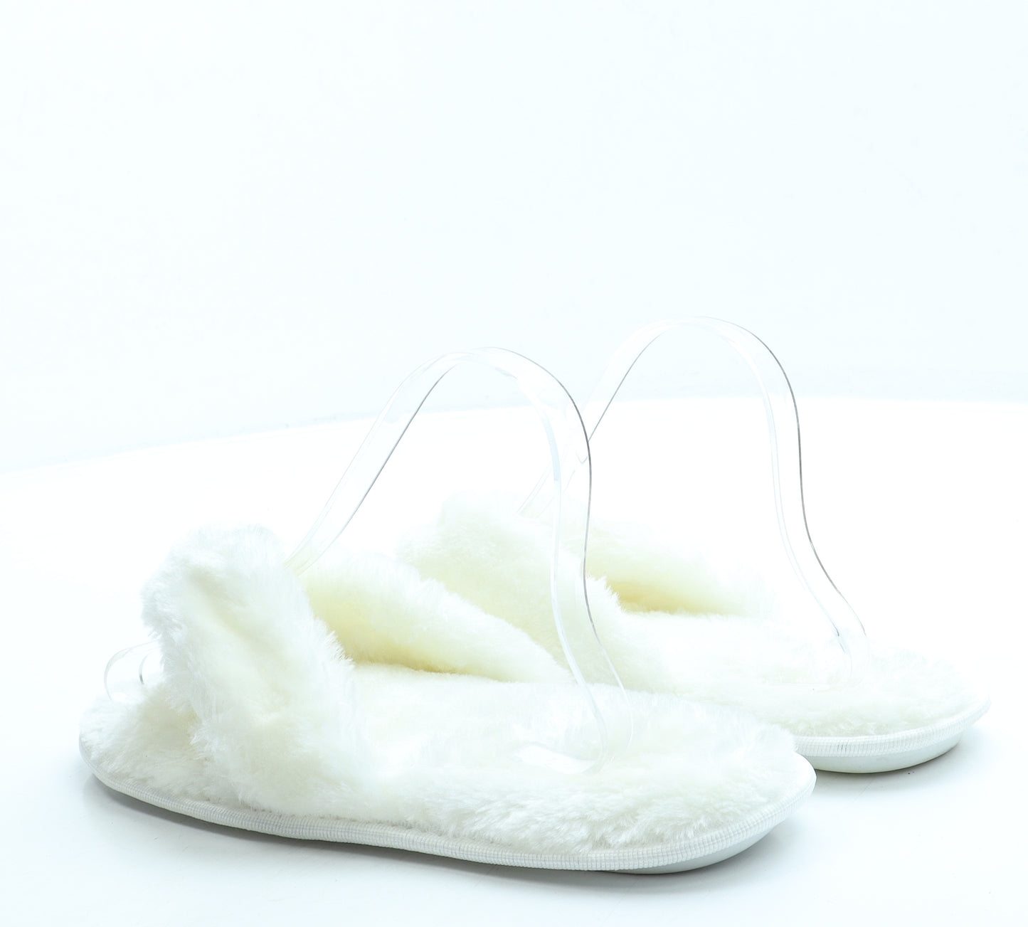 Preworn Womens White Faux Fur Thong Slipper UK 39