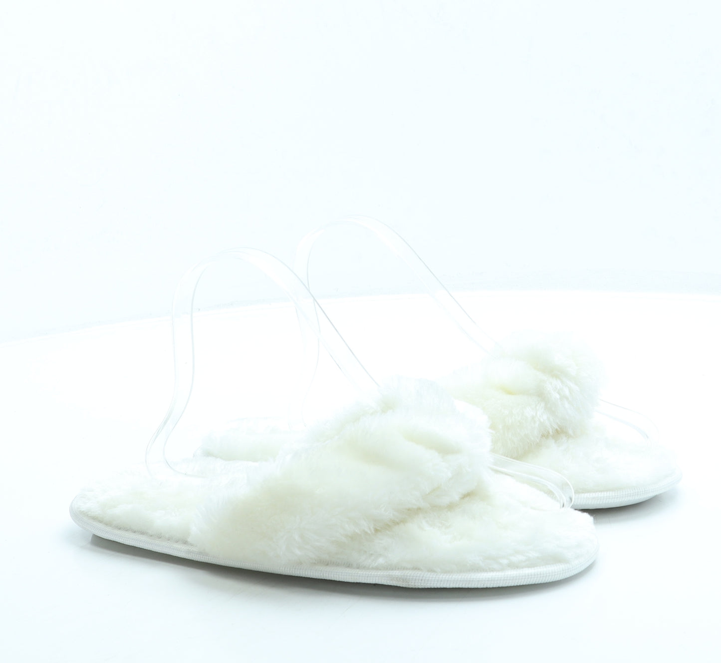 Preworn Womens White Faux Fur Thong Slipper UK 39