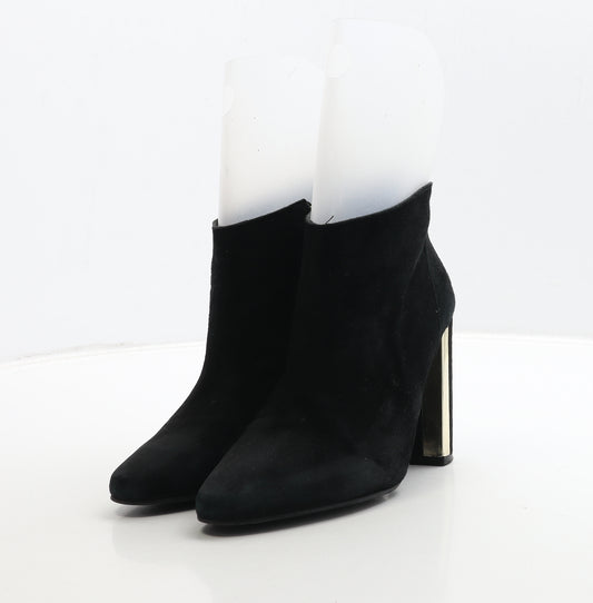 Topshop Womens Black Leather Bootie Boot UK 6 39 - Gold On Heel