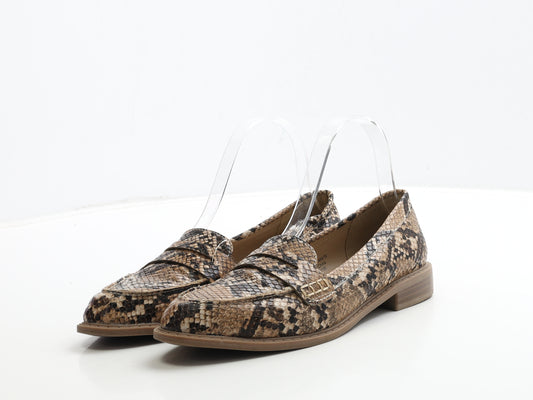 Primark Womens Brown Animal Print Leather Loafer Casual UK 4 37 - Snake Print