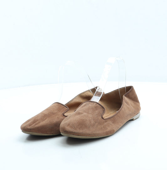 H&M Womens Brown Suede Loafer Flat UK 5 38