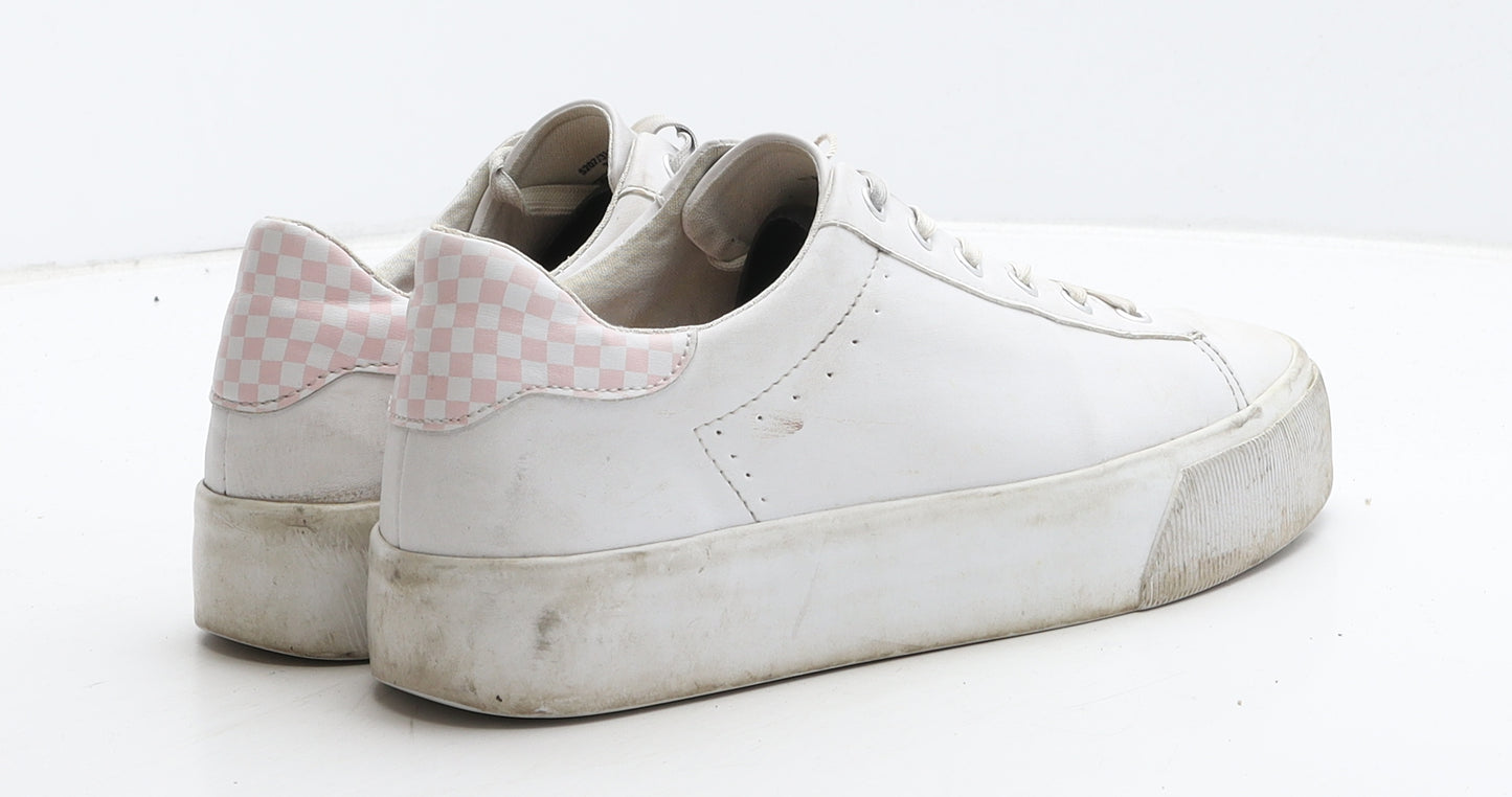 Pull&Bear Womens White Leather Trainer Casual UK 6 39