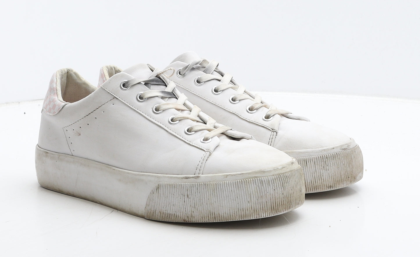 Pull&Bear Womens White Leather Trainer Casual UK 6 39