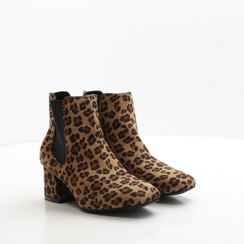 Primark Womens Brown Animal Print Suede Chelsea Boot UK 3 36 - Leopard Print