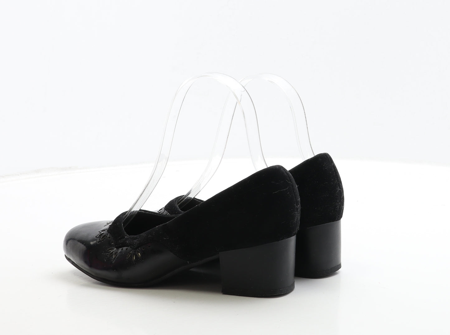 Comfort Plus Womens Black Leather Court Heel UK 3 - Wide Fit